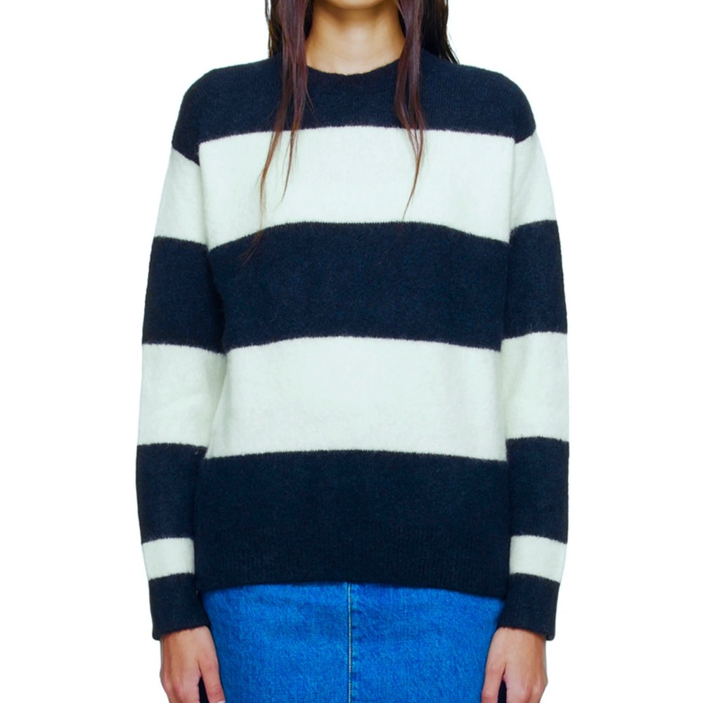 APC Suzie Striped Navy Blue Cream Wool Mohair Blend Sweater